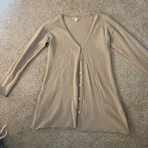White + Warren Beige Cardigan Cashmere Sweater